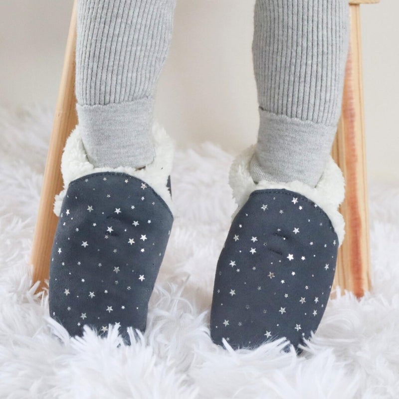 Dotty Fish Toddler Suede Slippers. Silver Stars. 18-24 Months - Image 2